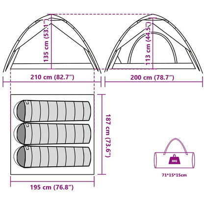 vidaXL Camping Tent Dome 3-Person Blue Quick Release - 36334
