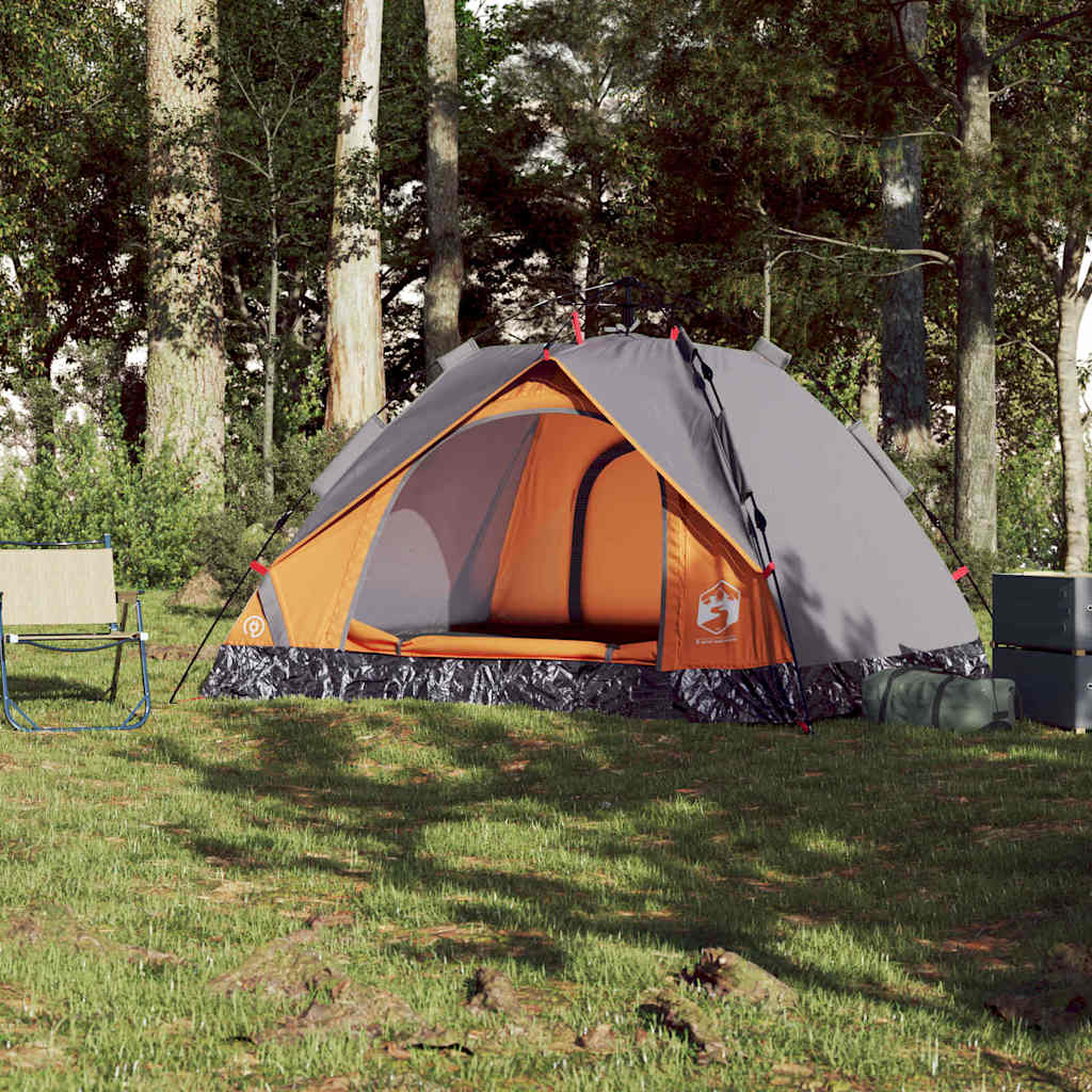 vidaXL Camping Tent Dome 3-Person Grey and Orange Quick Release - 36339