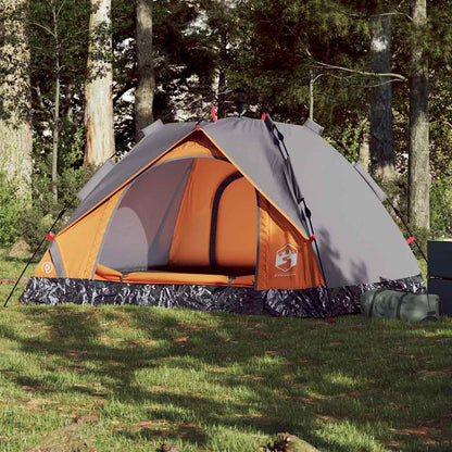 vidaXL Camping Tent Dome 3-Person Grey and Orange Quick Release - 36339
