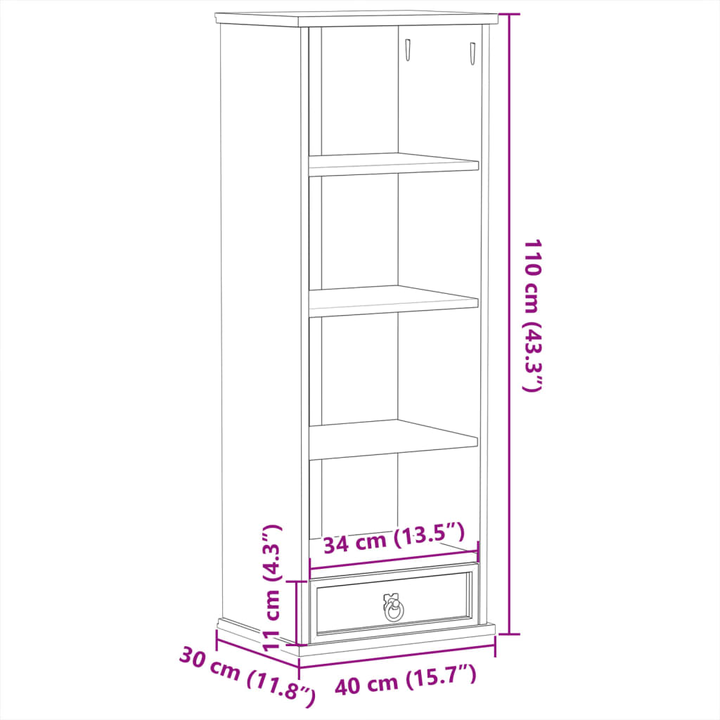 vidaXL CD Cabinet Corona 40x30x110 cm Solid Wood Pine - Brown