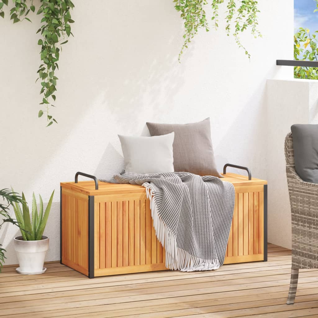 vidaXL Outdoor Cushion Box 110x45x42/53 cm Solid Wood Acacia and Steel - Brown