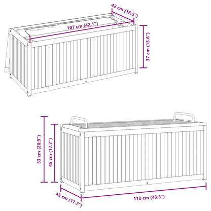 vidaXL Outdoor Cushion Box 110x45x42/53 cm Solid Wood Acacia and Steel - Brown