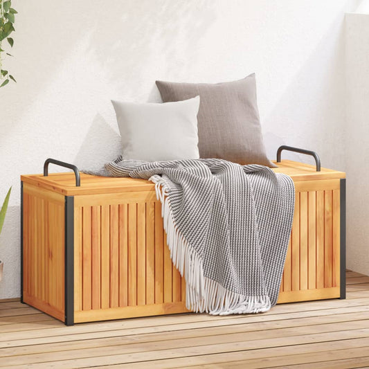 vidaXL Outdoor Cushion Box 110x45x42/53 cm Solid Wood Acacia and Steel - Brown