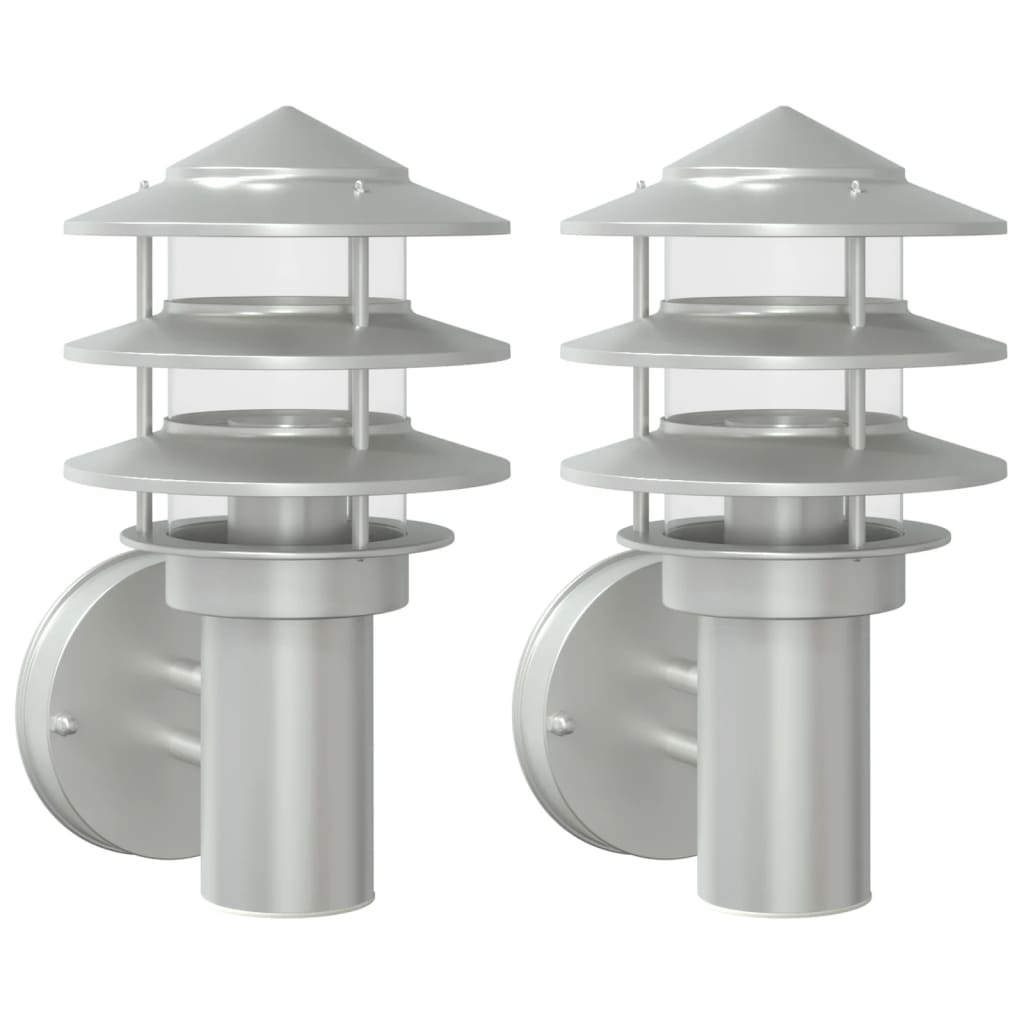 vidaXL Outdoor Wall Lights 2pcs Silver Stainless Steel - 11538