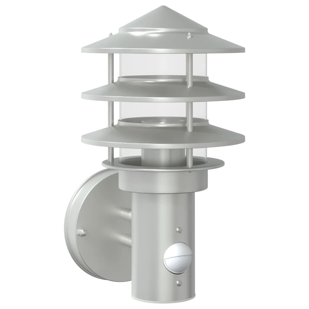 vidaXL Outdoor Wall Light with Sensor Silver Stainless Steel - 11539