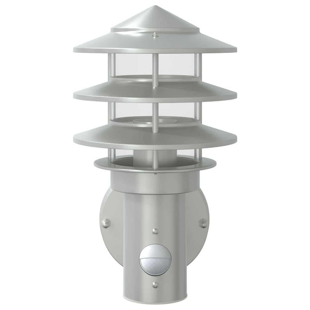 vidaXL Outdoor Wall Light with Sensor Silver Stainless Steel - 11539