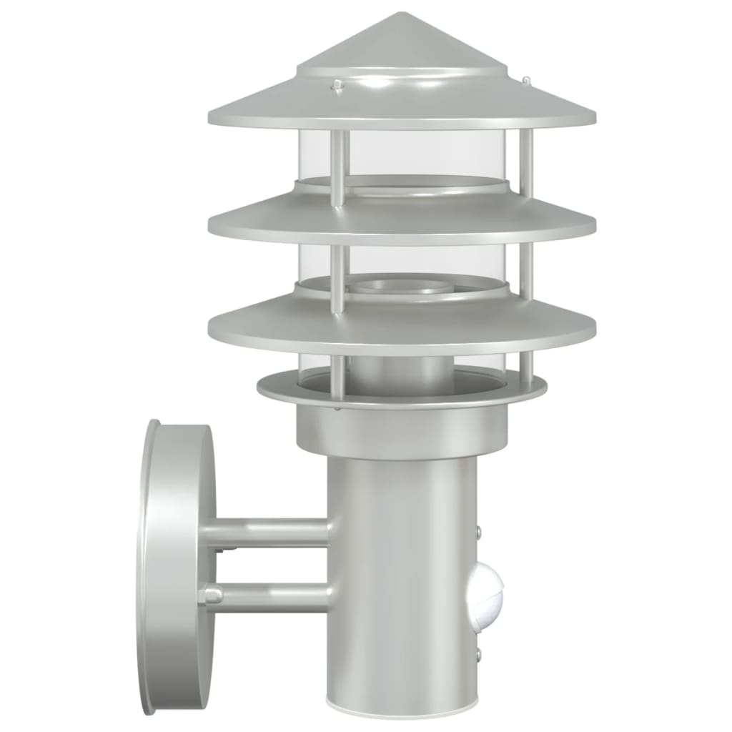 vidaXL Outdoor Wall Light with Sensor Silver Stainless Steel - 11539