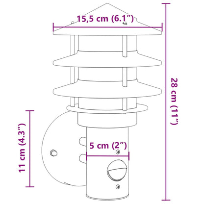 vidaXL Outdoor Wall Light with Sensor Silver Stainless Steel - 11539