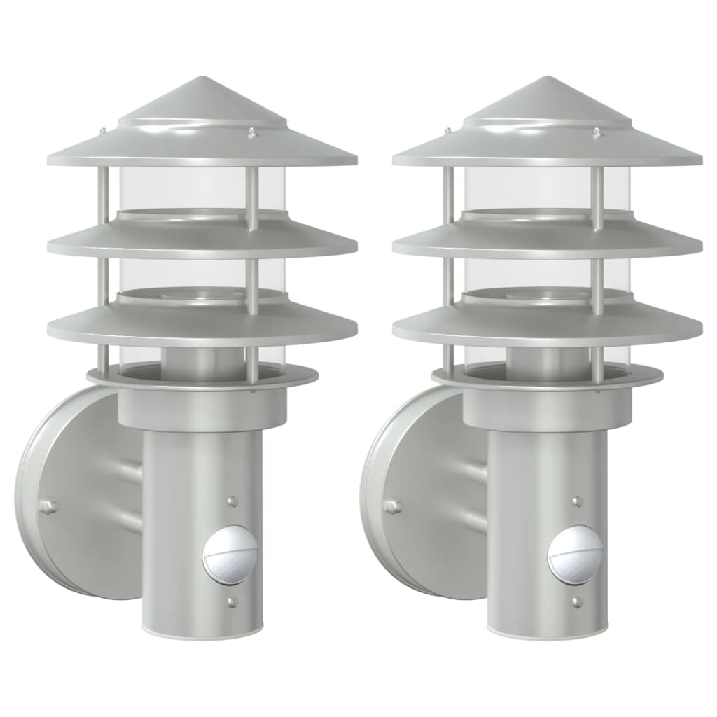 vidaXL Outdoor Wall Lights with Sensors 2pcs Silver Stainless Steel - 11548
