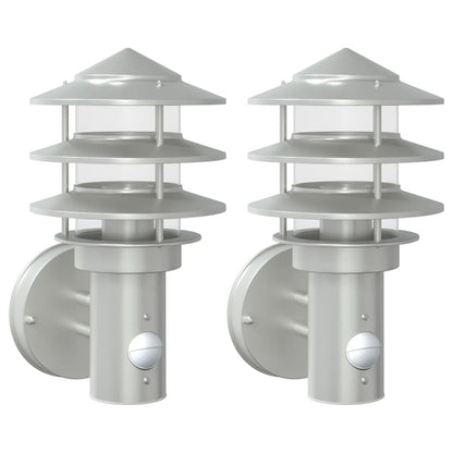 vidaXL Outdoor Wall Lights with Sensors 2pcs Silver Stainless Steel - 11548
