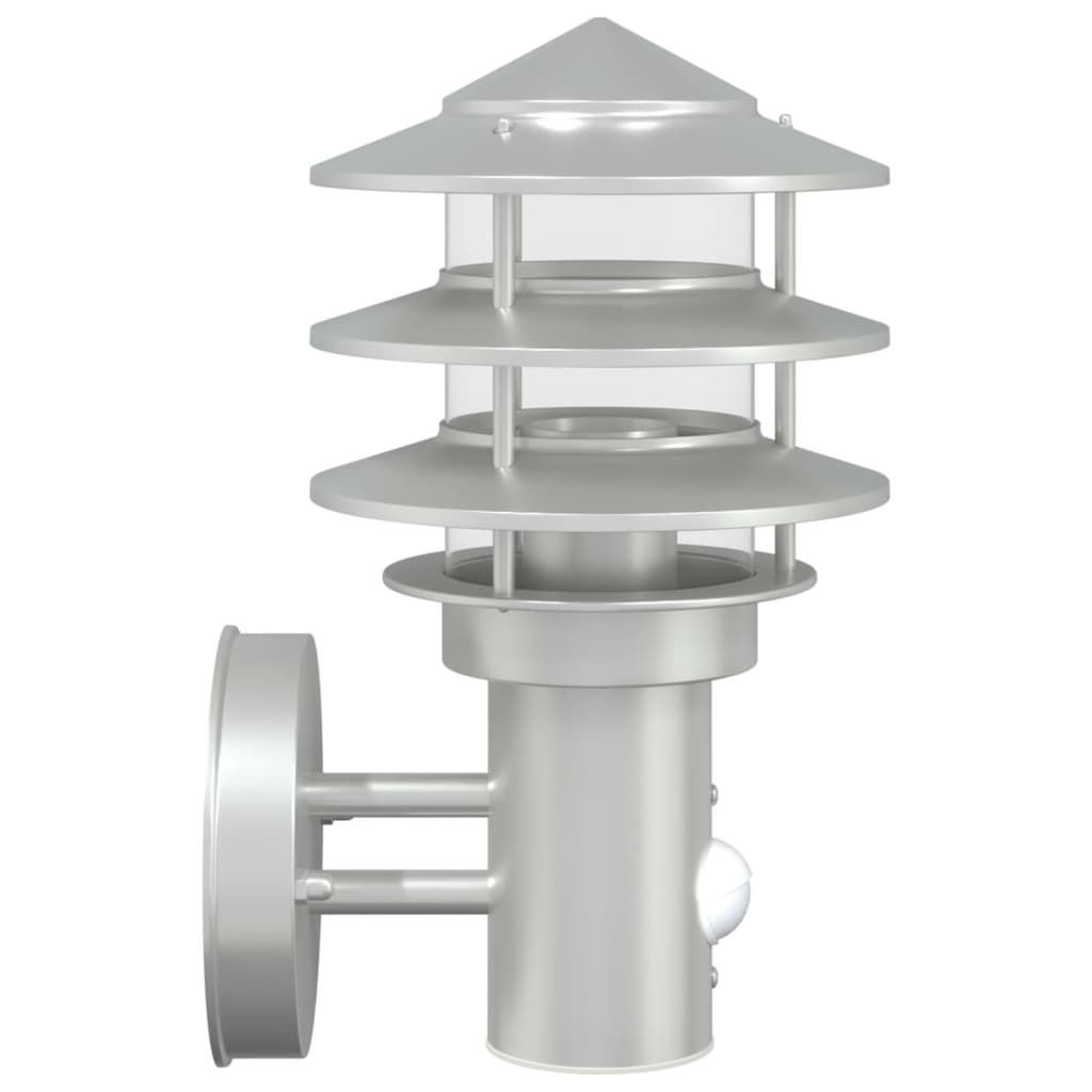 vidaXL Outdoor Wall Lights with Sensors 2pcs Silver Stainless Steel - 11548