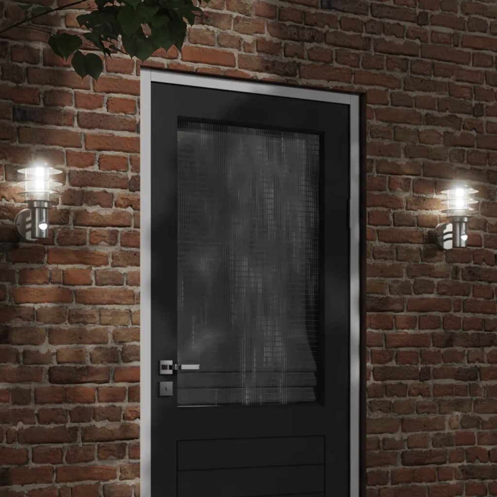 vidaXL Outdoor Wall Lights with Sensors 2pcs Silver Stainless Steel - 11548