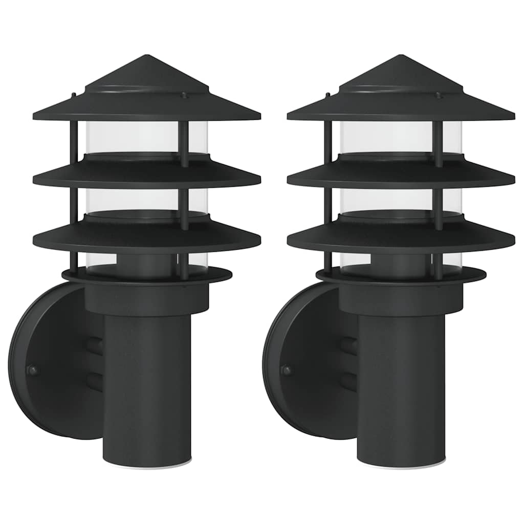 vidaXL Outdoor Wall Lights 2pcs Black Stainless Steel - 11555