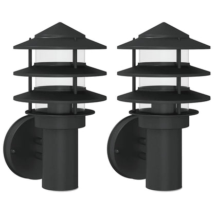vidaXL Outdoor Wall Lights 2pcs Black Stainless Steel - 11555