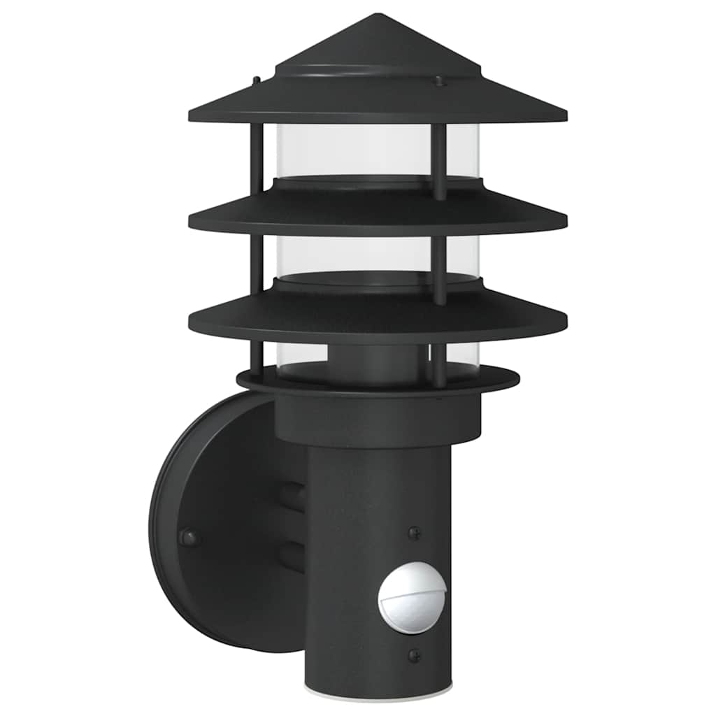 vidaXL Outdoor Wall Light with Sensor Black Stainless Steel - 11556