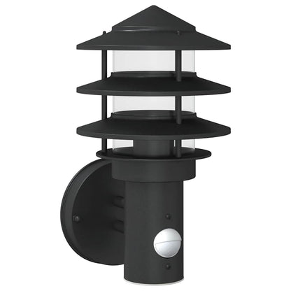 vidaXL Outdoor Wall Light with Sensor Black Stainless Steel - 11556