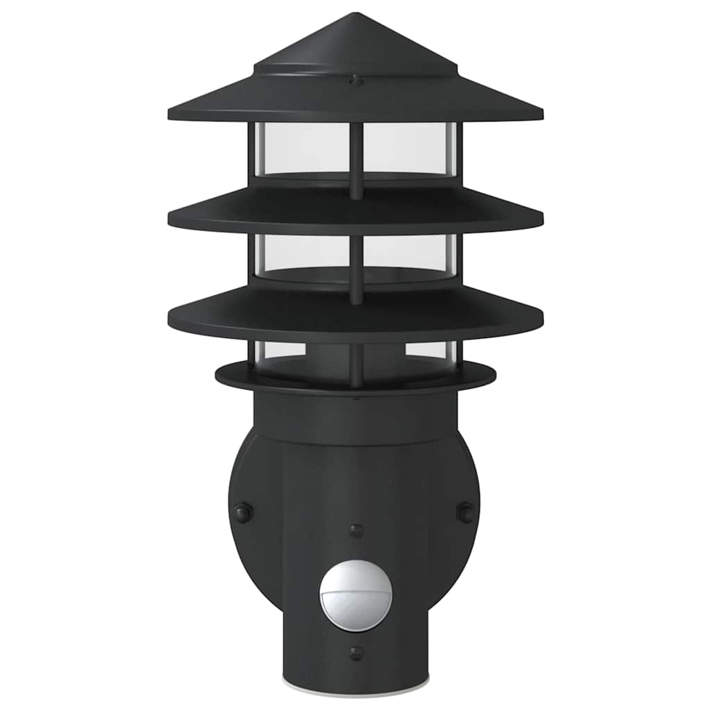 vidaXL Outdoor Wall Light with Sensor Black Stainless Steel - 11556
