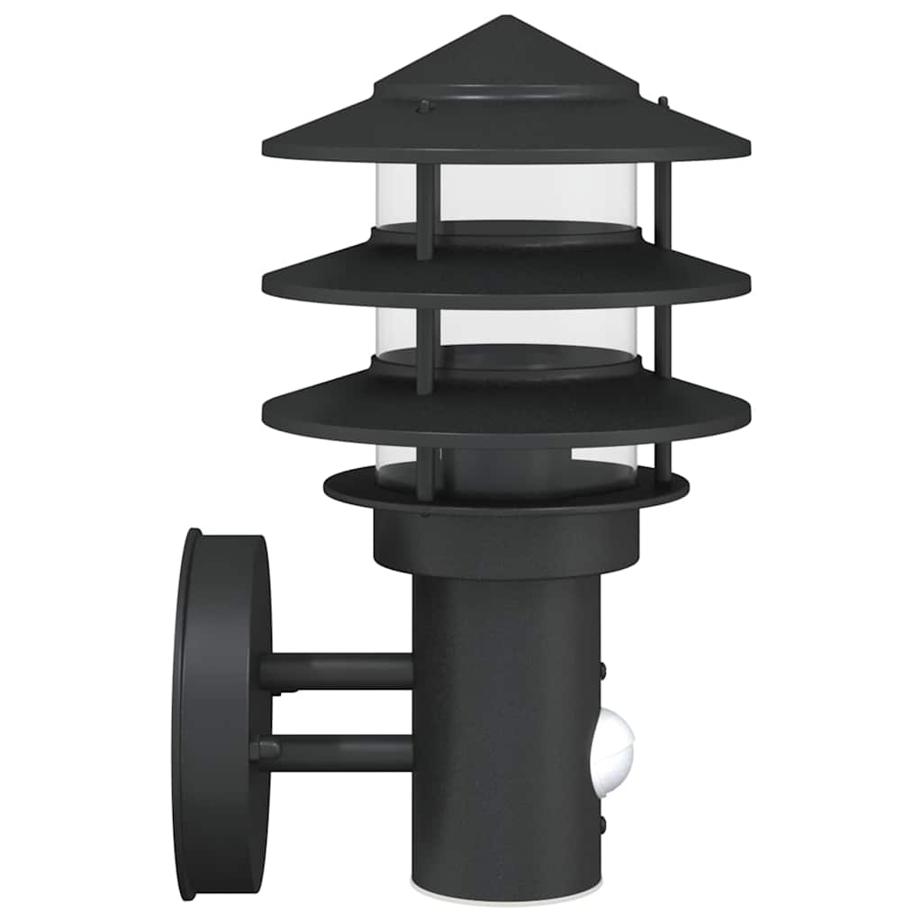 vidaXL Outdoor Wall Light with Sensor Black Stainless Steel - 11556
