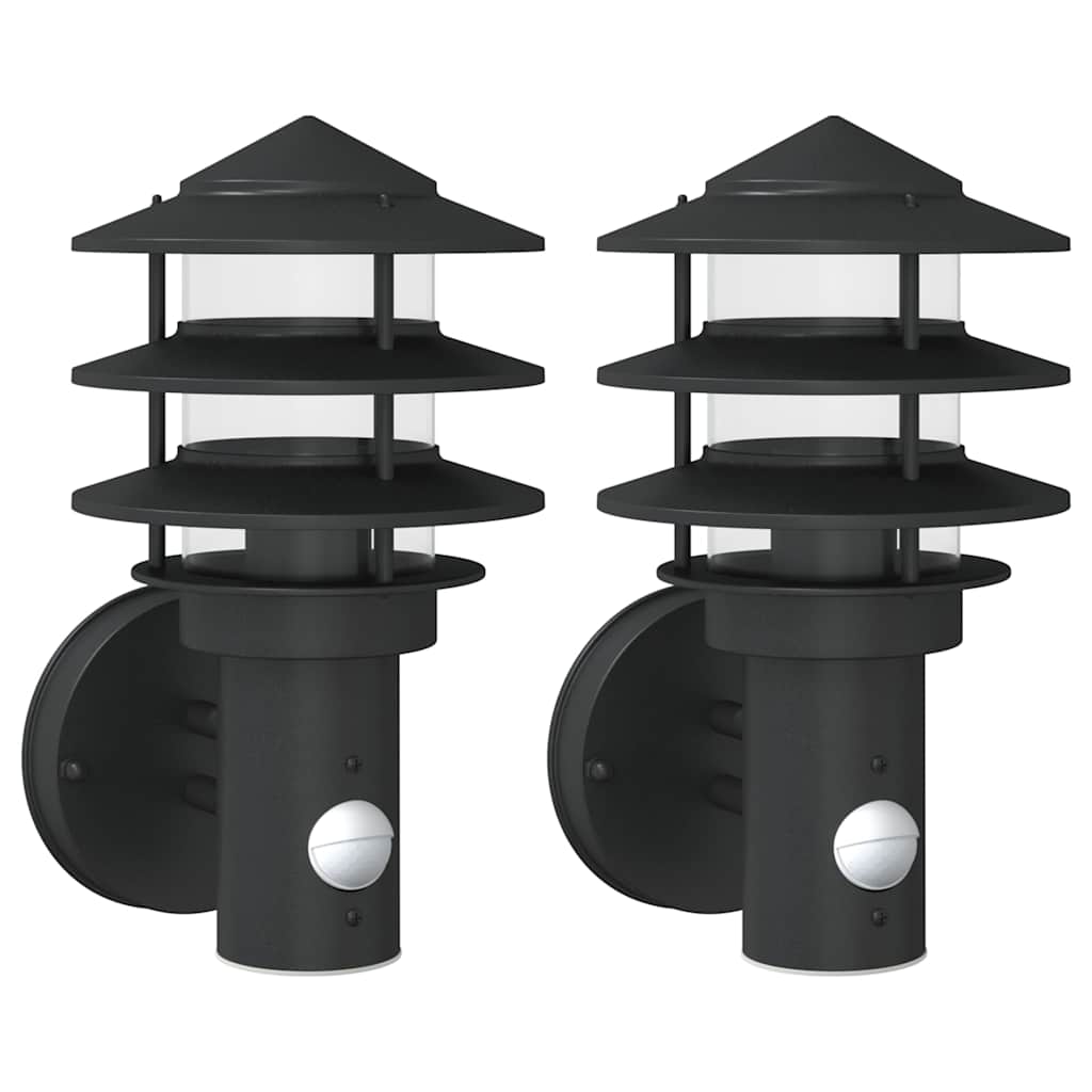 vidaXL Outdoor Wall Lights with Sensors 2pcs Black Stainless Steel - 11561
