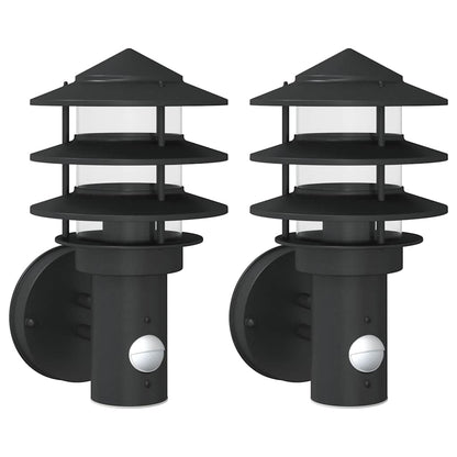 vidaXL Outdoor Wall Lights with Sensors 2pcs Black Stainless Steel - 11561