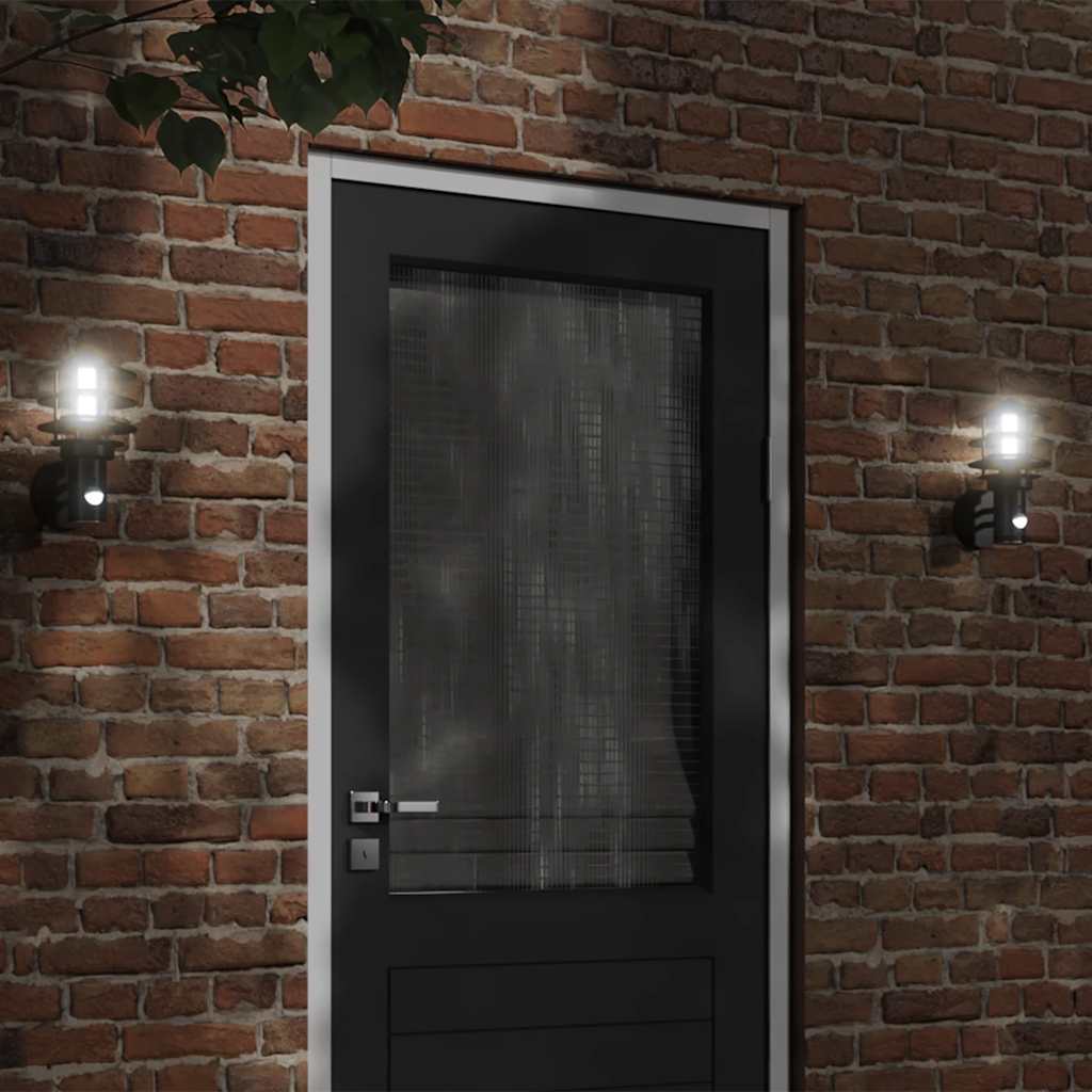 vidaXL Outdoor Wall Lights with Sensors 2pcs Black Stainless Steel - 11561