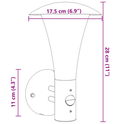 vidaXL Outdoor Wall Light with Sensor Silver Stainless Steel - 11567