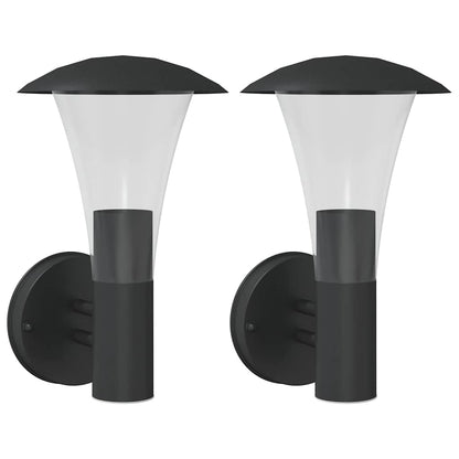 vidaXL Outdoor Wall Lights 2pcs Black Stainless Steel