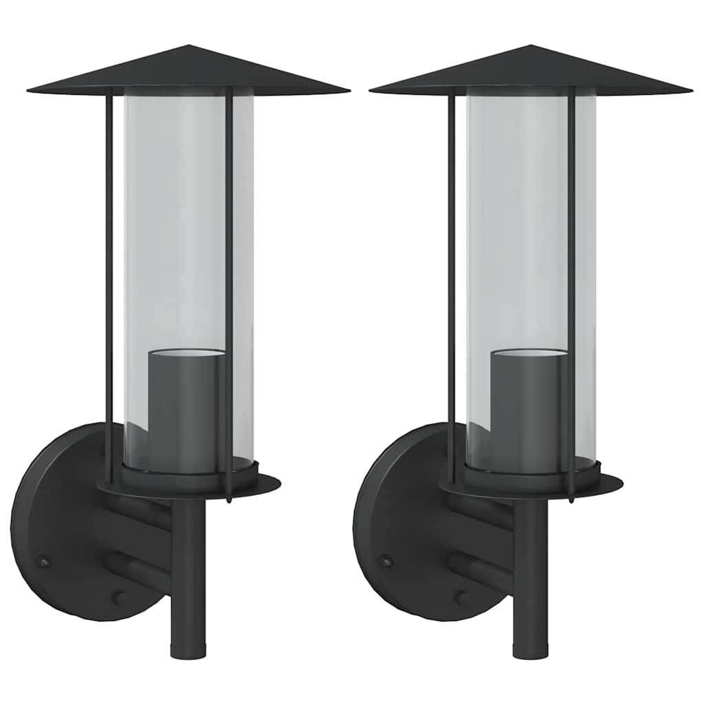 vidaXL Outdoor Wall Lights 2pcs Black Stainless Steel - 11613