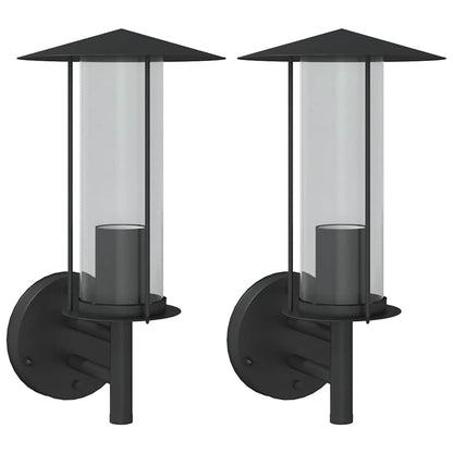 vidaXL Outdoor Wall Lights 2pcs Black Stainless Steel - 11613