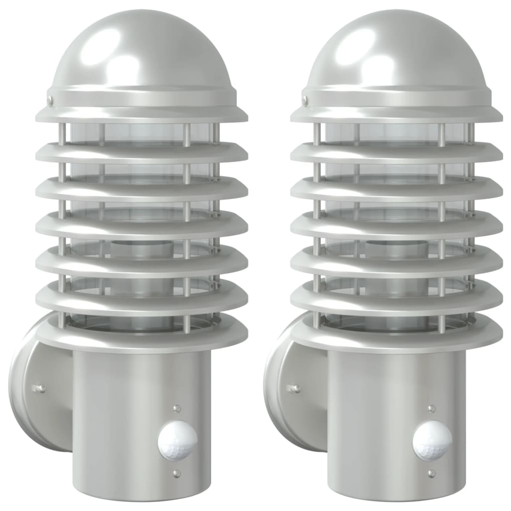 vidaXL Outdoor Wall Lights with Sensors 2pcs Silver Stainless Steel - 11661