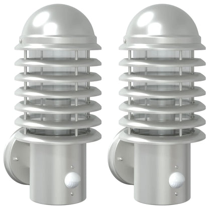 vidaXL Outdoor Wall Lights with Sensors 2pcs Silver Stainless Steel - 11661