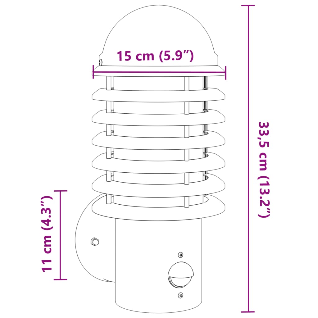 vidaXL Outdoor Wall Lights with Sensors 2pcs Silver Stainless Steel - 11661