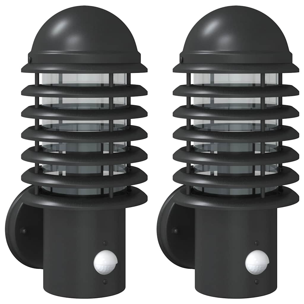 vidaXL Outdoor Wall Lights with Sensors 2pcs Black Stainless Steel - 11645