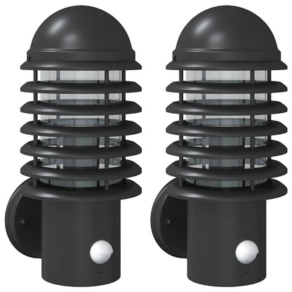 vidaXL Outdoor Wall Lights with Sensors 2pcs Black Stainless Steel - 11645
