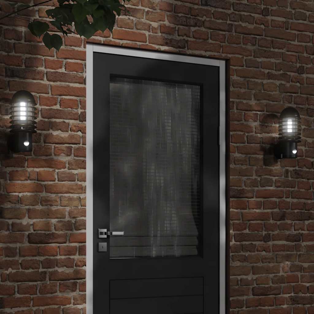 vidaXL Outdoor Wall Lights with Sensors 2pcs Black Stainless Steel - 11645