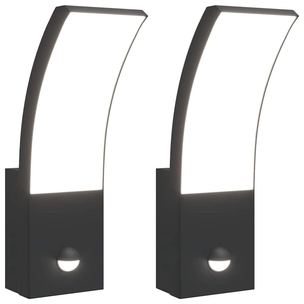 vidaXL Outdoor LED Wall Lights with Sensors 2pcs Black Die-cast Aluminium - 11726