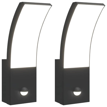 vidaXL Outdoor LED Wall Lights with Sensors 2pcs Black Die-cast Aluminium - 11726