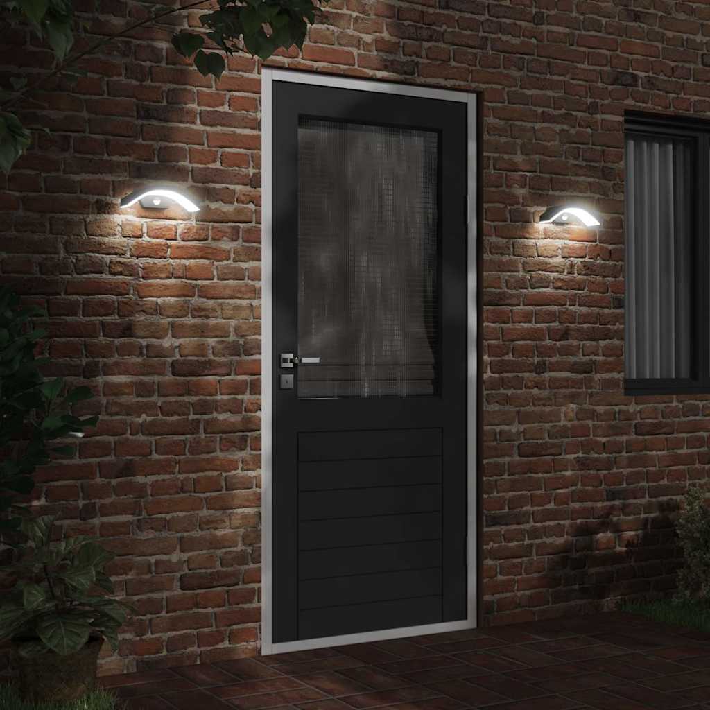 vidaXL Outdoor LED Wall Lights with Sensors 2pcs Black Die-cast Aluminium - 52964