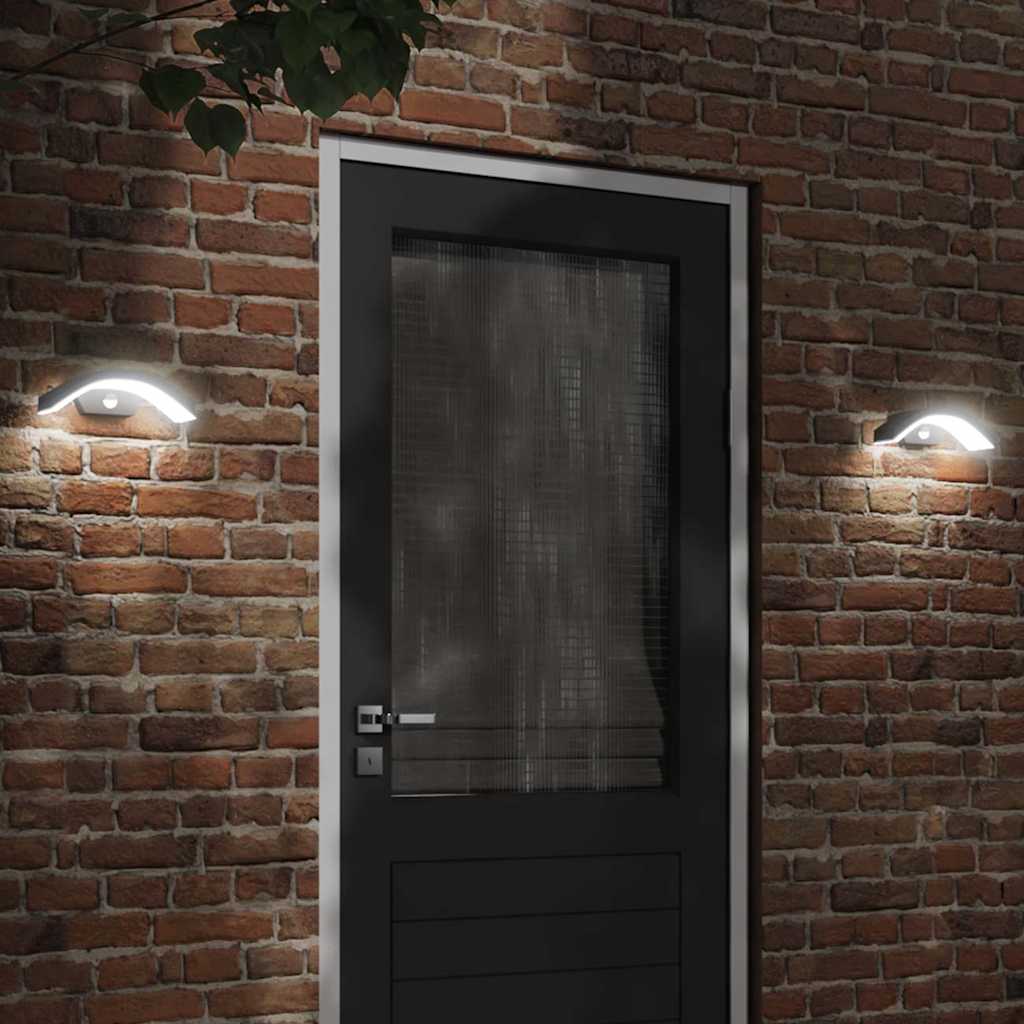 vidaXL Outdoor LED Wall Lights with Sensors 2pcs Black Die-cast Aluminium - 52964