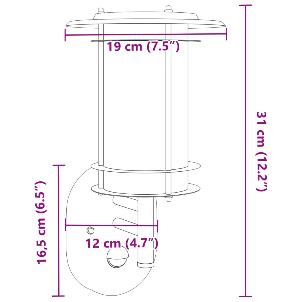 vidaXL Outdoor Wall Light with Sensor Silver Stainless Steel - 52998