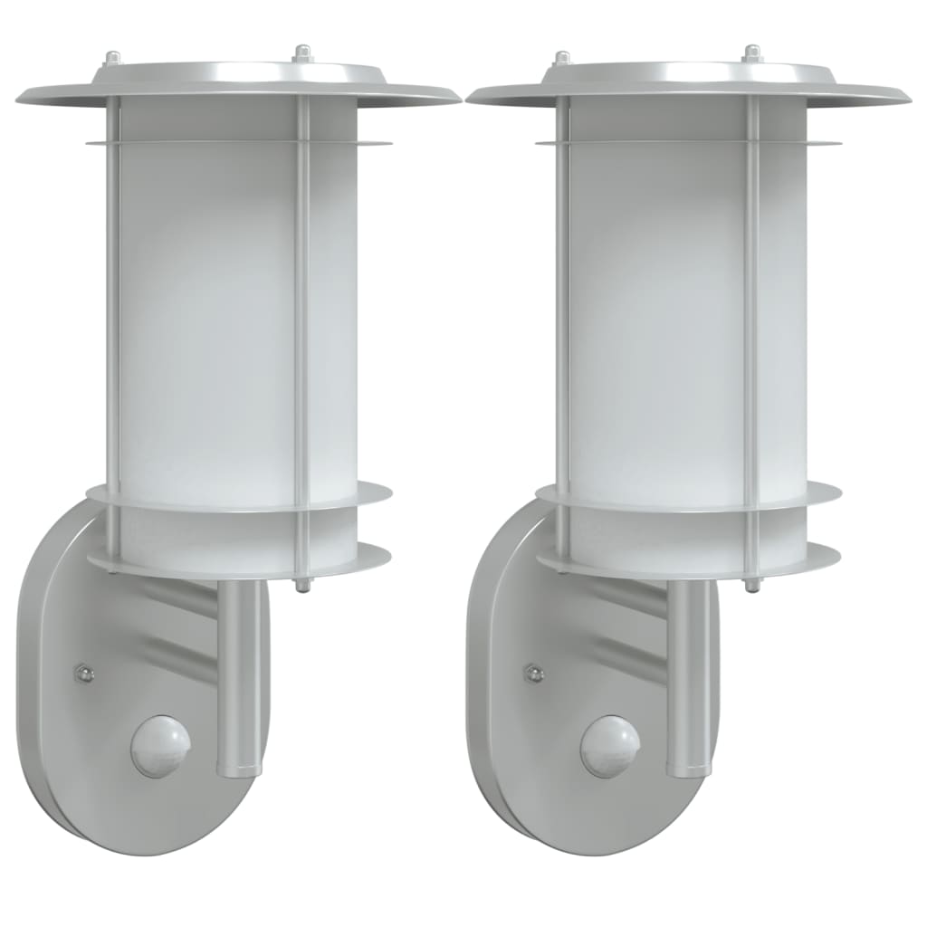 vidaXL Outdoor Wall Lights with Sensors 2pcs Silver Stainless Steel - 53009