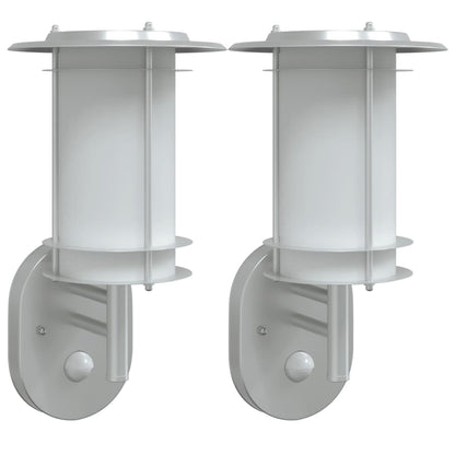 vidaXL Outdoor Wall Lights with Sensors 2pcs Silver Stainless Steel - 53009