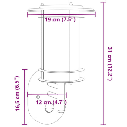 vidaXL Outdoor Wall Light with Sensor Black Stainless Steel - 53016