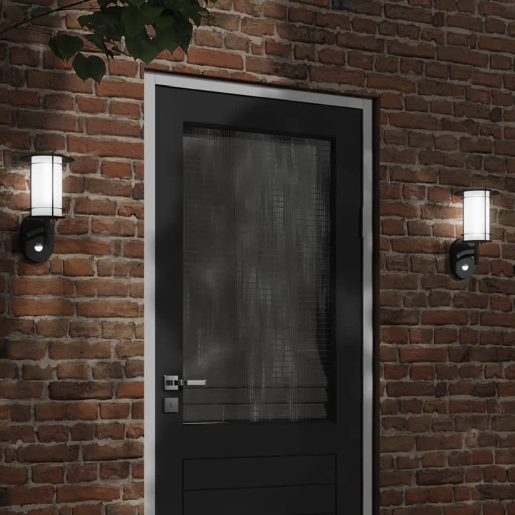 vidaXL Outdoor Wall Light with Sensor Black Stainless Steel - 53016