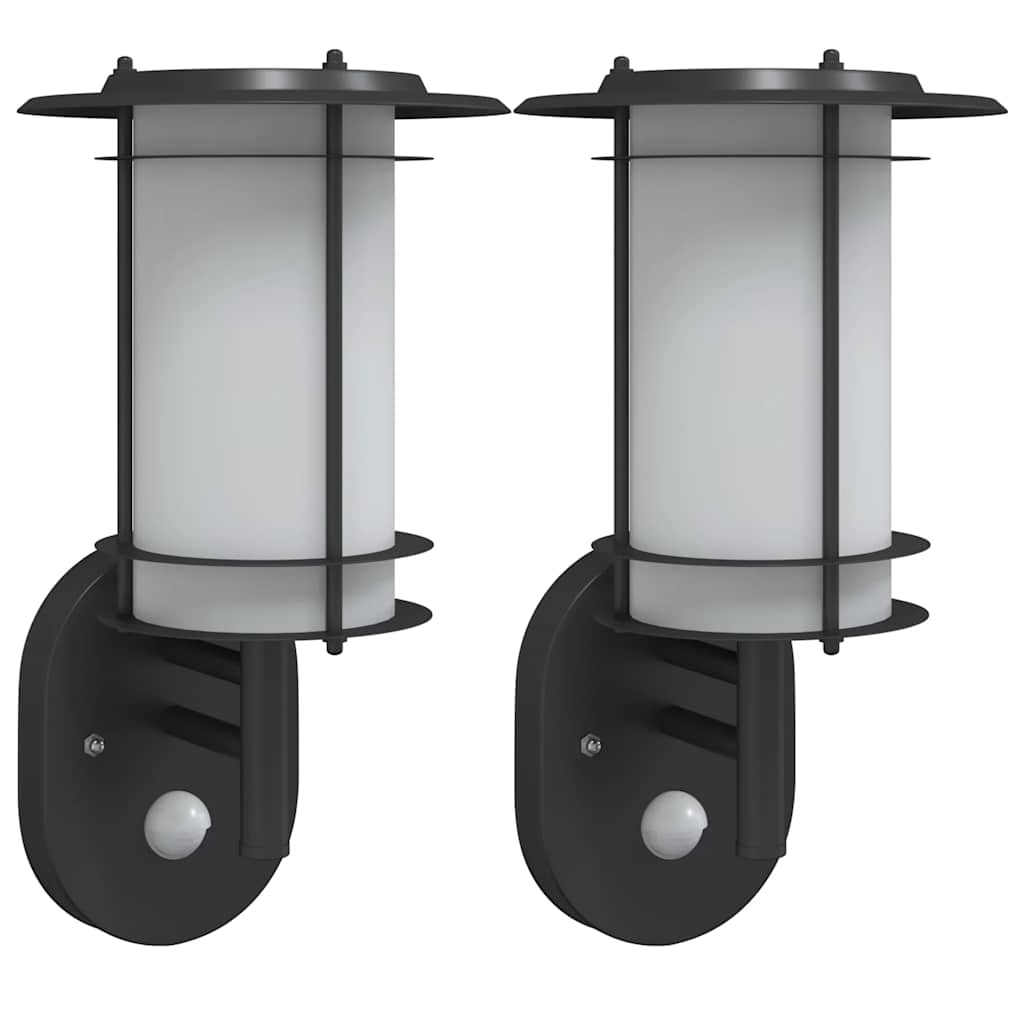 vidaXL Outdoor Wall Lights with Sensors 2pcs Black Stainless Steel - 53019