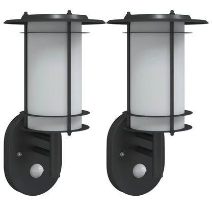 vidaXL Outdoor Wall Lights with Sensors 2pcs Black Stainless Steel - 53019