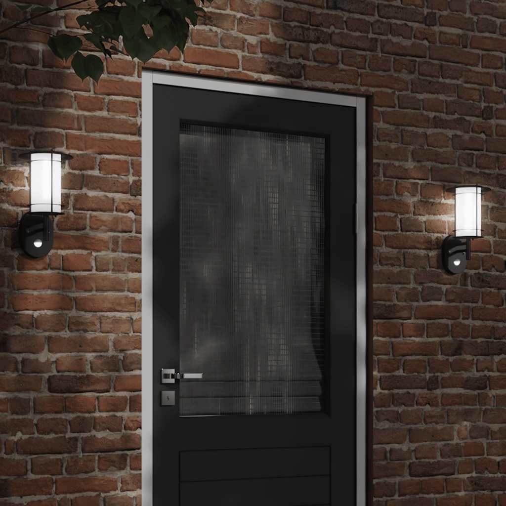 vidaXL Outdoor Wall Lights with Sensors 2pcs Black Stainless Steel - 53019