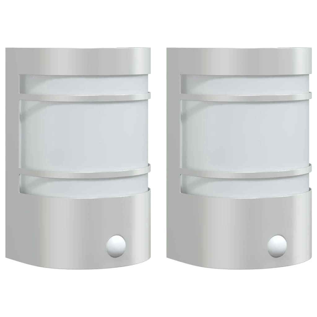 vidaXL Outdoor Wall Lights with Sensors 2pcs Silver Stainless Steel - 53039