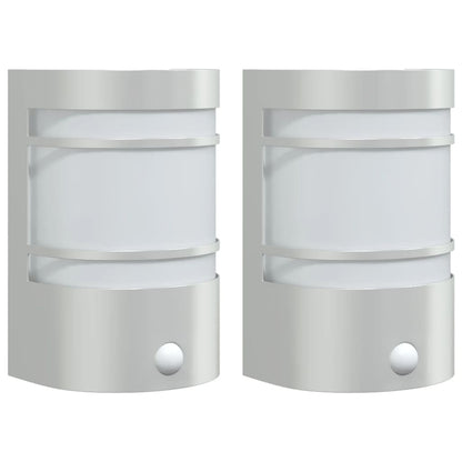 vidaXL Outdoor Wall Lights with Sensors 2pcs Silver Stainless Steel - 53039