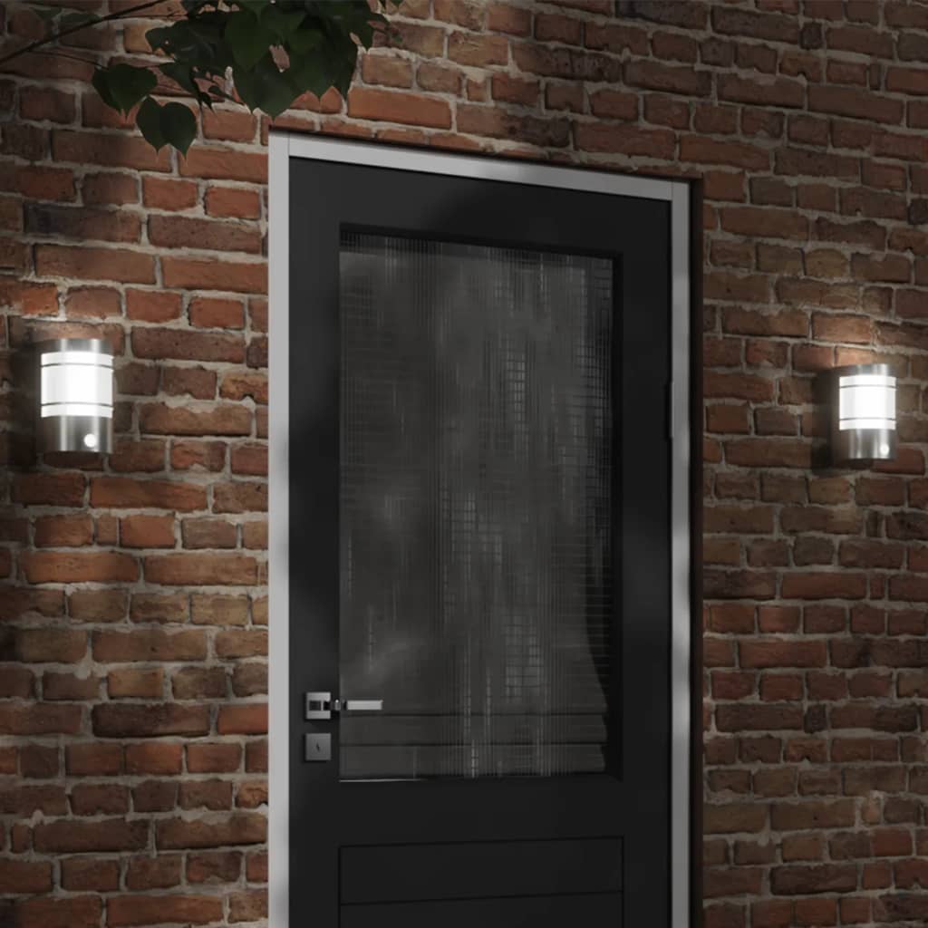 vidaXL Outdoor Wall Lights with Sensors 2pcs Silver Stainless Steel - 53039